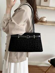 Fashion Leopard Print Women's Tote Bag, Minimalist Style Women's Shoulder Bag - Black - View 3