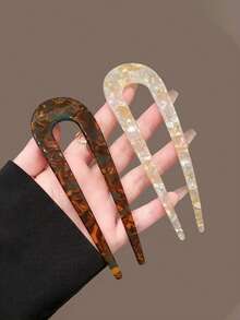 Vintage Acetate U-Shaped Hair Stick, French Tortoise Shell Pattern Hair Fork, Turtle Shell Hair Fork For Bun Hairstyles, Women's Updo Hair Pin, New Chinese Style Hair Accessory - Multicolor - View 12