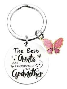 1Pc/6Pcs/15Pcs/24Pcs Engraved Godmother Keychain, Glitter Butterfly Pendant, Gift For Aunt, Baptism Christmas Birthday Gift - Silver - View 10