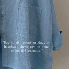 Plus Size Blue Casual Shirt Collar Top, Button-Front Woven Fabric Shirt, Drop Shoulder Design, With Pockets, Loose Fit Spring/Autumn/All Season Fashion Top - Blue - View 5