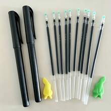 14pcs Magic Disappearing Ink Pens, Suitable For Grooved Calligraphy Practice Books And Tracing Books - 14pcs/Set (Includes 2 Pen Holders, 10 Replacement Ink Cartridges And 2 Grips) - Random Color Replacement Ink Cartridges - Sets - View 1