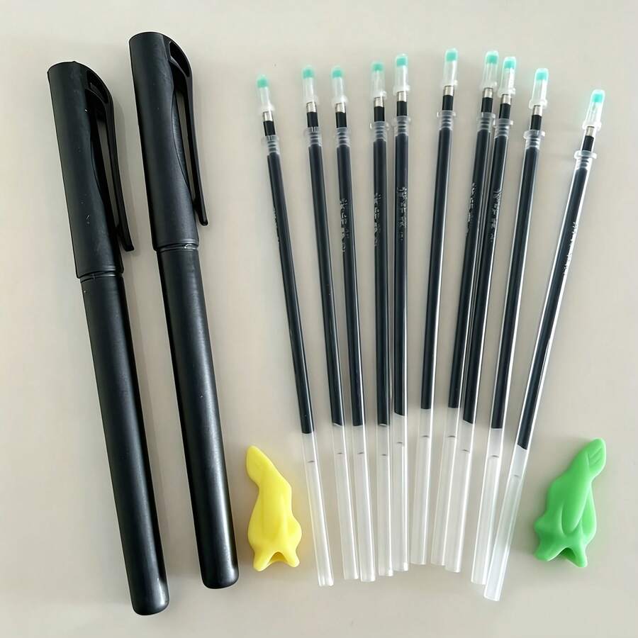 14pcs Magic Disappearing Ink Pens, Suitable For Grooved Calligraphy Practice Books And Tracing Books - 14pcs/Set (Includes 2 Pen Holders, 10 Replacement Ink Cartridges And 2 Grips) - Random Color Replacement Ink Cartridges - Sets - View 1