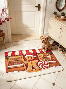 1pc Christmas Gingerbread Man Candy Store Cartoon Plush Rug, Christmas Gift Decor Rug, Bedroom Decor, Small Rug, Carpet, Home Decor, Living Room Rug, Living Room Small Rug, Bedroom Rug, Living Room Home Decor, Outdoor Rug, Washable Rug - Multicolor - View 5
