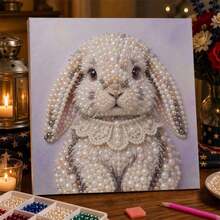 DIY Pearl Art Diamond Painting Kit, Rabbit Pattern, Includes Round Pearls, Clear Symbol Canvas, Full Set Of Tools, Wall Craft Decoration, Holiday Gift, Including Inner Frame 7.87in*7.87in - Sets - View 3