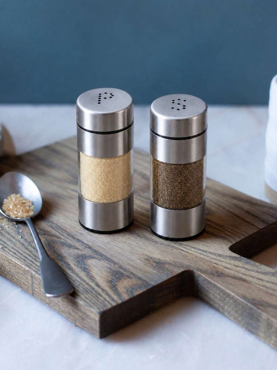4/1pc Stainless Steel Salt/Pepper Grinder, Acrylic Liner, Brushed Finish, Cylindrical Design, Transparent Observation Window, Seasoning Dispenser, Suitable For Kitchen, Restaurant, BBQ, Saudi National Day Dining, Christmas Table Setting And Gift - Multicolor - View 1