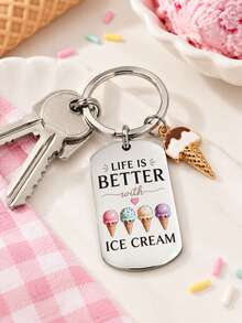 Ice Cream Cone Keychain, Life Is Better With Ice Cream Keyring, Cute Dessert Pendant, Funny Food Bag Accessory Gift - Multicolor - View 6