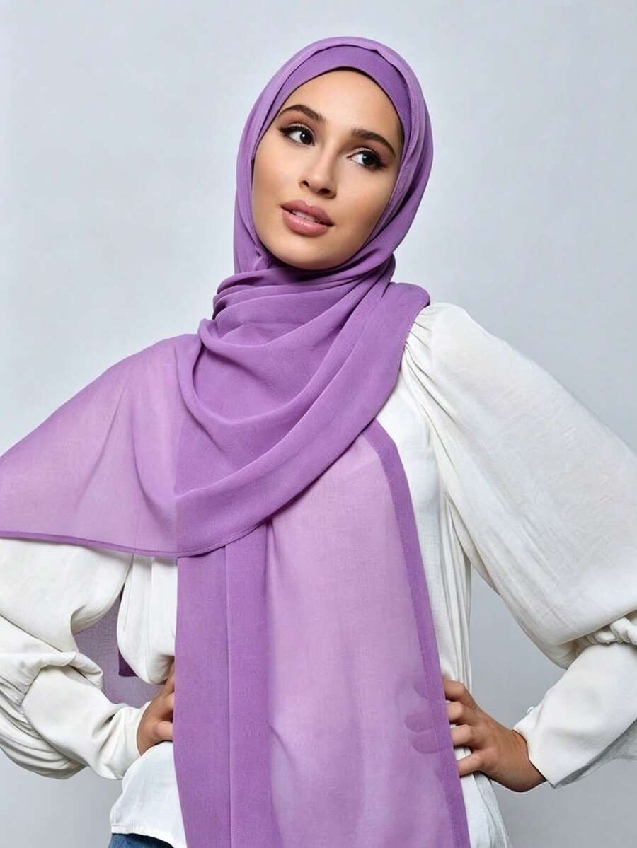 1pc Solid Color Instant Hijab, Chiffon Scarf Headscarf Lightweight Breathable Muslim Headscarf, Comfortable Simple Headscarf, Suitable For Daily Wear And Prayer