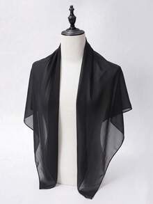 1pc Solid Color Chiffon Square Scarf For Women, Casual Style, Suitable For Daily Use, 110*110cm - Black - View 3
