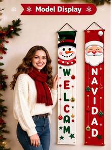Customized Christmas Couplets, Customizable Text Vertical Christmas Door Couplets, Customizable Christmas Hanging Couplets, Suitable For Porch, Home, Holiday Party Decoration, Christmas Special Edition! - Multicolor - View 3