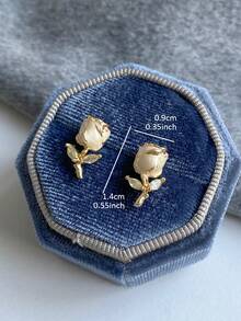 1 Pair Exquisite Elegant Cubic Zirconia Rose Copper Alloy Stud Earrings, Suitable For Women's Dating, Gathering And Party Wear - Yellow Gold - View 3