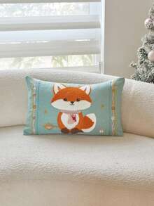 LCUHPCL 1pc Nordic Style Christmas Blue Fox 3D Embroidered Pillow Case, Home Decor, Suitable For Sofa, Bedroom, Living Room And Other Environments - Baby Blue - View 11
