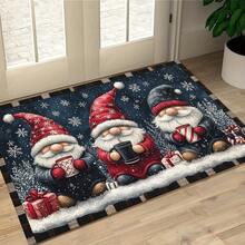 1pc Christmas Gnome Winter Doormat, Felt Non Slip Welcome Floor Mat, 3 Gnomes With Hot Cocoa Cup Snowflake Pattern Front Door Rug, Washable Indoor Outdoor Porch Christmas Home Decor - D - View 3