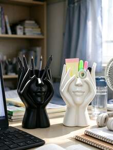 1pc Creative Human Body Art Pen Holder - Multifunctional Desktop Storage Box - Decorative Face Vase - Cosmetic Organizer - Indoor Decoration - Vanity Accessory - Desktop Organizer - Perfume Storage Box - Creative Gift For Women - Multi-color Style - View 9