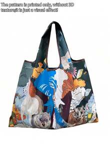 1pc Women's Tote Bag, 2D Creative Animal Pattern Design, Large Capacity, Minimalist Style, Versatile For Commuting, Travel, Shopping, Convenient Open-Close Design, Multi-Functional, Suitable For Various Occasions, Classic And Easy To Clean, Easily Matched - Multicolor - View 18