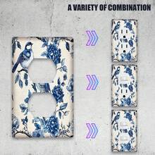 1pc 1-Gang/2-Gang Blue Bird And Flower Light Switch Cover Plate, For Bedroom, Bathroom Or Game Room Decoration - A - View 1