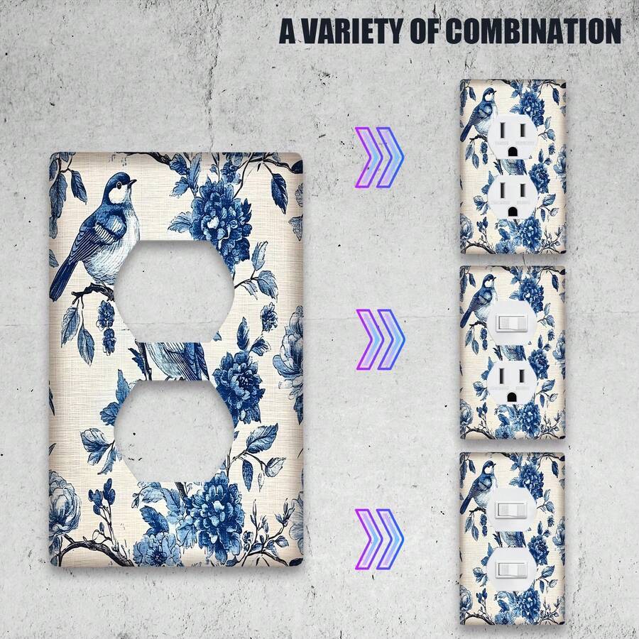 1pc 1-Gang/2-Gang Blue Bird And Flower Light Switch Cover Plate, For Bedroom, Bathroom Or Game Room Decoration - A - View 1