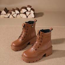 Women's New Autumn/Winter Thick Sole Slim PU Material Ankle Boots British Style For Petite - Brown - View 2