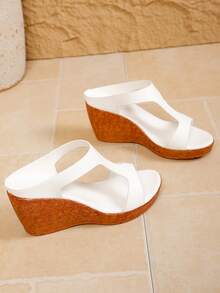 Women's Criss-Cross Wedge Heel Sandals, Suitable For Beach, Party, Vacation In Summer - White - View 7