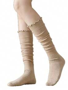 1/5 Pairs Autumn Basic Ruffle Layered Knee Socks, School Style Student Long Socks, Suitable For Boots, Back To School Season - Multicolor - View 10