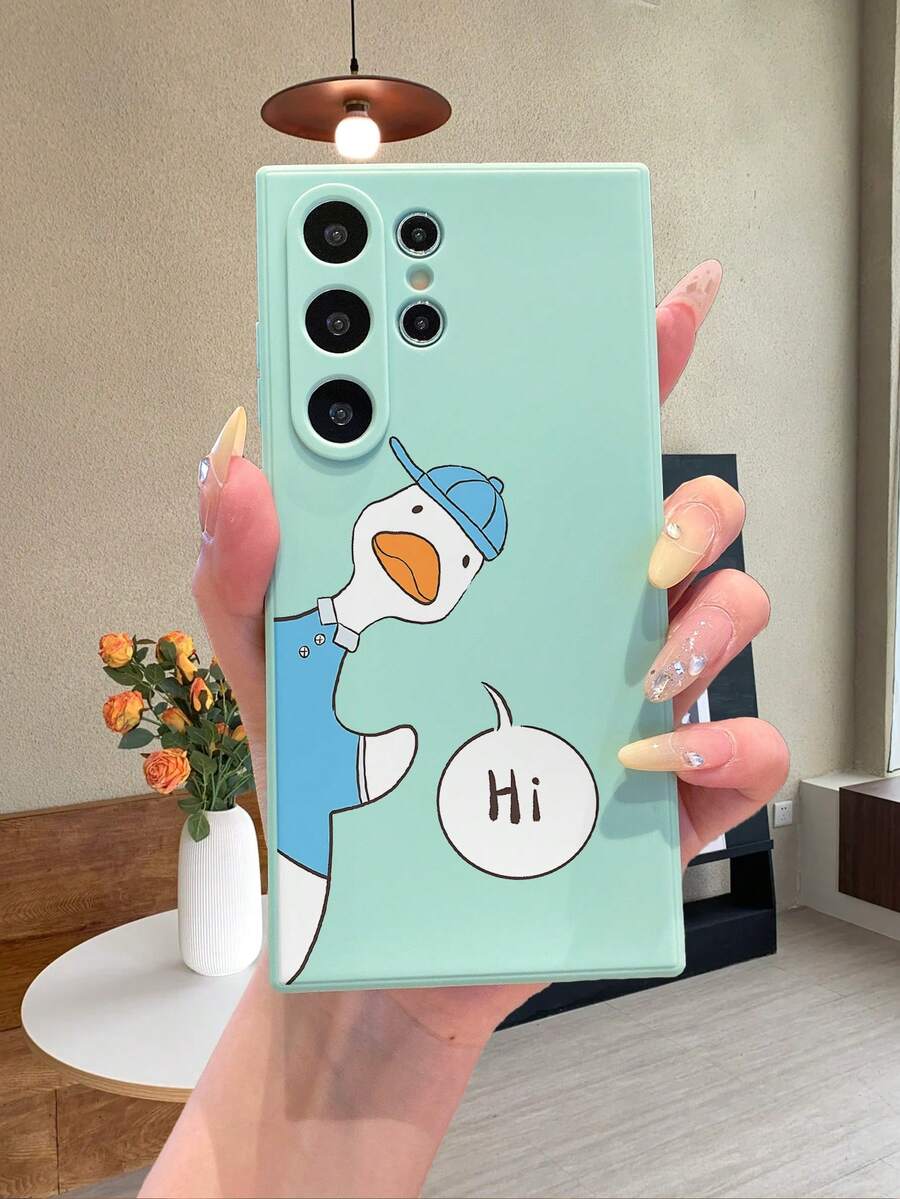 1pc Hey Yellow Hat Duck Couple Pattern Non-Slip Straight Edge Comfortable Touch Cute Fashionable Phone Case, Holiday Gift Compatible With Android/, Poco, And More Models - Blue - View 1