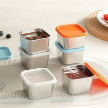 3PCS Stainless Steel Square Food Storage Containers, Portable Sealed Sauce Dispenser Boxes, Colorful Dust-Proof Lid Design, Dedicated For Kitchen Ingredients, Salad Dressings, Snacks, Seasonings. Stainless Steel Material, Suitable For Storing Ketchup, Salad Dressing, Chili Powder, Sea Salt, Etc., Effectively Isolating Odors And Locking In Freshness. Dual-Use Lid, Can Both Prevent Dust And Seal, And Also Serve As A Non-Slip Base When Inverted. Compact And Lightweight, With Lid To Prevent Spillage, Easily Fit Into Lunch Bags, Picnic Bags - View 11