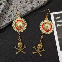 Japanese Cartoon Anime Straw Hat Skull Pendant Tassel Earrings, Unique Niche Design Earrings Jewelry - Gold - View 2