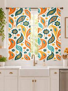 2pcs, Bohemian Paisley Floral Pattern Printed Curtains, Single-Sided Print, Semi-Sheer - Rod Pocket Curtains, Bedroom Living Room Kitchen Decor, Multiple Sizes Available, Privacy Protection, Machine Washable, Fade-Resistant Curtains (Rod Not Included) - A - View 6