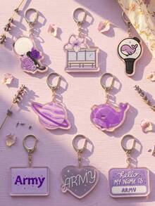 8Pcs BangTang K-Pop Theme Fan Support Pattern Keychains, Cute Asymmetrical Shaped Metal Clasp Functional Bag Decoration, Suitable For Fan Meetings, Concert Support, Birthday Gifts, Student Backpack Decoration, Merchandise Collection, Holiday Celebration And All Season Use - Multicolor - View 1