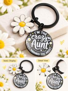 Funny Aunt Keychain, Crazy Aunt Quote Keyring, Enamel Daisy Pendant, Auntie Bag Accessory Gift For Women - Multicolor - View 6