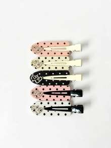 1/3/5pcs Cute Sweet Polka Dot Rhinestone Heart No-Crease Hair Clips, Minimalist Fashion, Suitable For Dates, Music Festivals Or Daily Wear - Multicolor - View 8