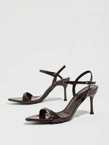 Women's High Heel Mirror One-Strap Pointed Toe Stiletto Open Toe Sandals, Sexy Elegant Casual Shoes For Spring/Summer Party, Commute, Wedding, Outdoor, Home, Coffee Brown - Coffee Brown - View 5