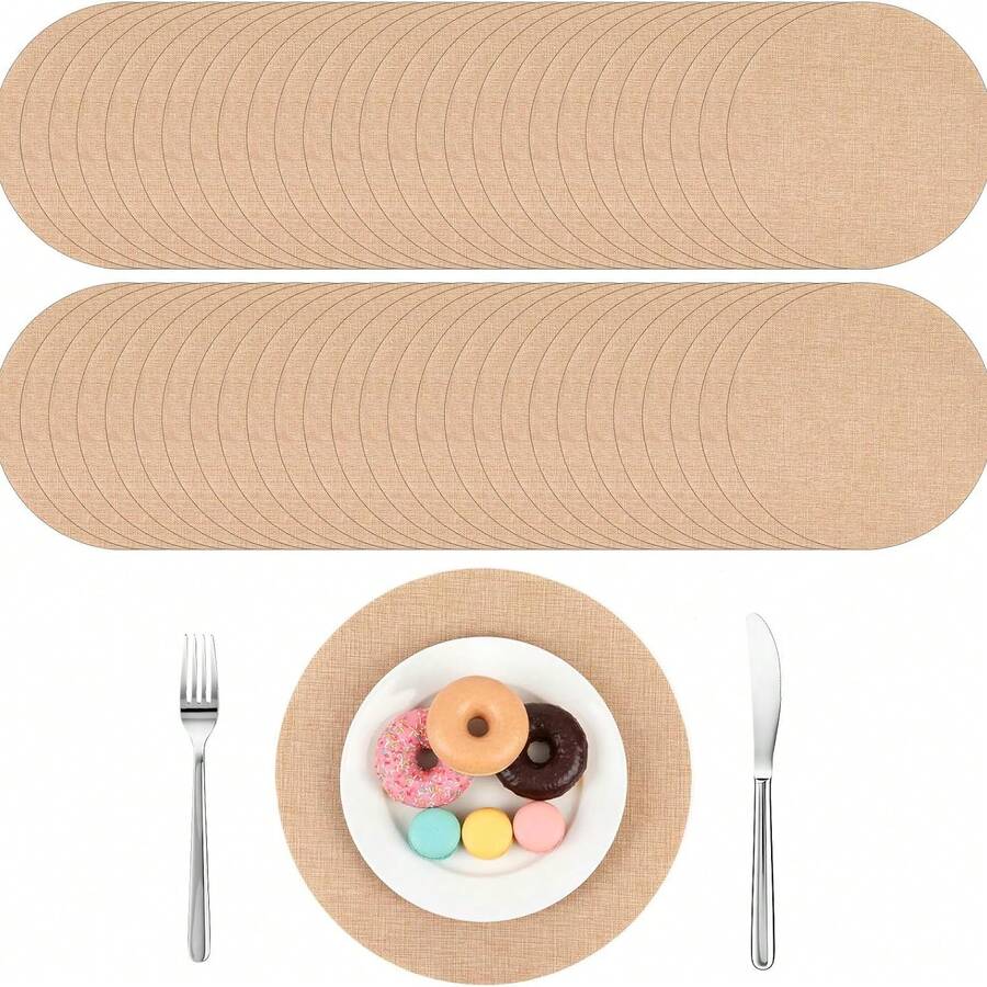 50pcs Round Burlap Placemats Set, 12 Inch Natural Jute Table Mats With Polyester Lining, Washable Rustic Dining Table Decor, Suitable For Dining, Kitchen, Wedding, Party, Indoor And Outdoor Use (Khaki) - Khaki - View 1