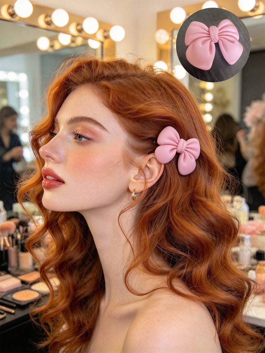 Cute Pink Bow Hair Clip, Sweet Side Hair Accessory, Easy To Style, Versatile For Daily Wear, Women's Hair Accessory - Multicolor - View 1