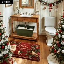 1pc Santa Claus Merry Christmas Doormat, Felt Non Slip Welcome Floor Rug, Holly Bell Snowflake Pattern Entry Mat, Washable Indoor Outdoor Front Door Mat For Christmas Home Decor - E - View 6