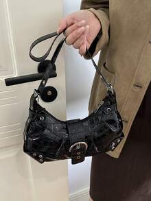 2026 Autumn New Fashion Casual Underarm Bag, Personalized Minimalist Design With Rivets, Versatile Shoulder Bag Handbag - Black - View 6