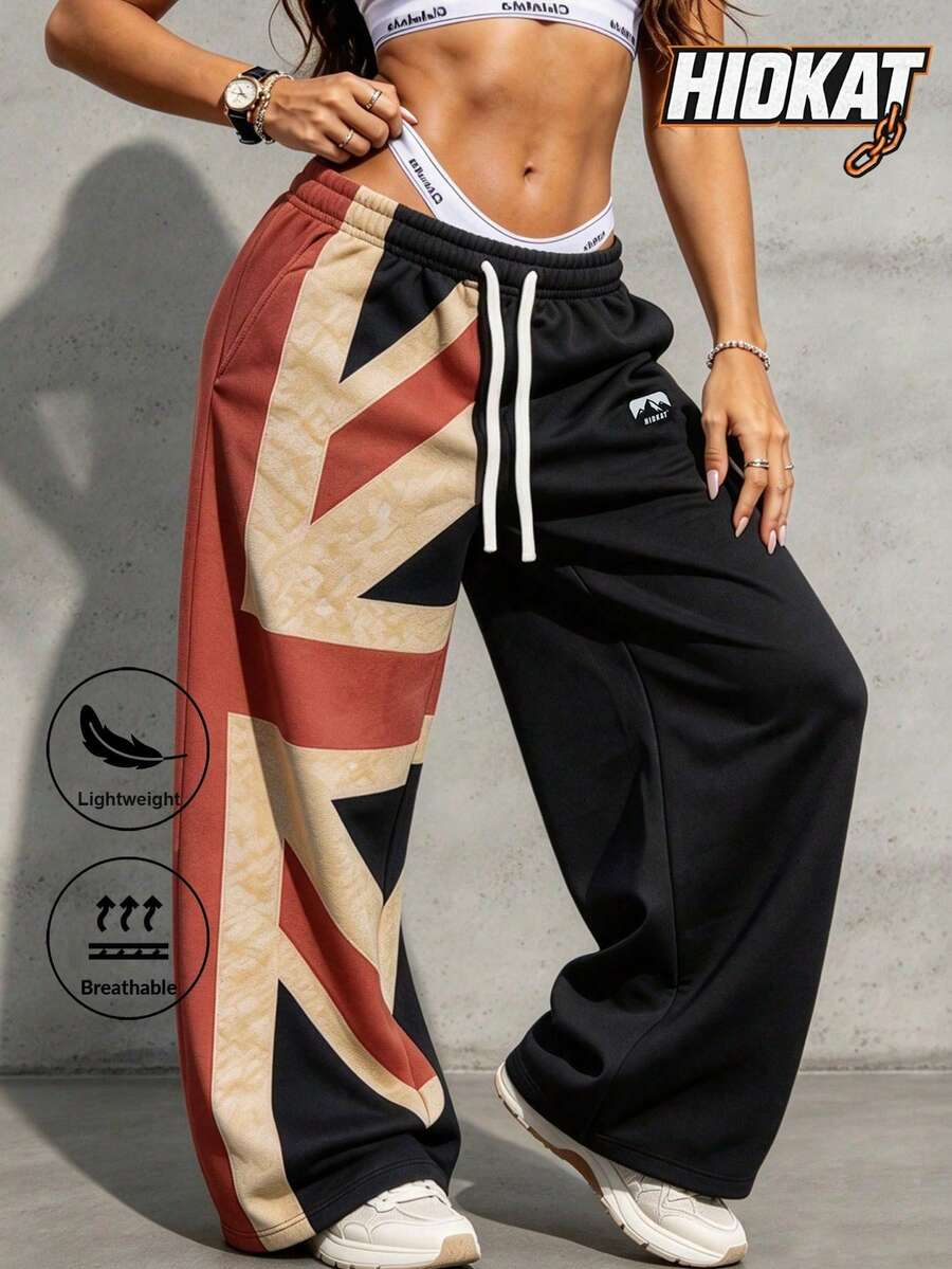 Women's Casual Long Pants, Vintage Distressed Colorblock Loose Wide Leg Pants, Commute Lazy Street Sports Long Pants, Spring/Autumn