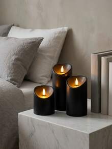 1/3pcs Black Flameless LED Pillar Candles, 3D Flickering Realistic Flame, Battery Operated Warm White Light Simulation Candles, Smokeless Electronic Candle Lights With Remote Control Timer, Suitable For Home, Bedroom, Wedding, Party, Christmas, Table Decor - Black - View 5