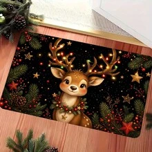 1pc Christmas Atmosphere Deer Entrance Door Mat, Non-Slip Machine Washable Easy Clean Polyester Carpet, Suitable For Home And Outdoor Decoration, Entryway, Bedroom, Balcony, Gift Home Decor - B - View 4