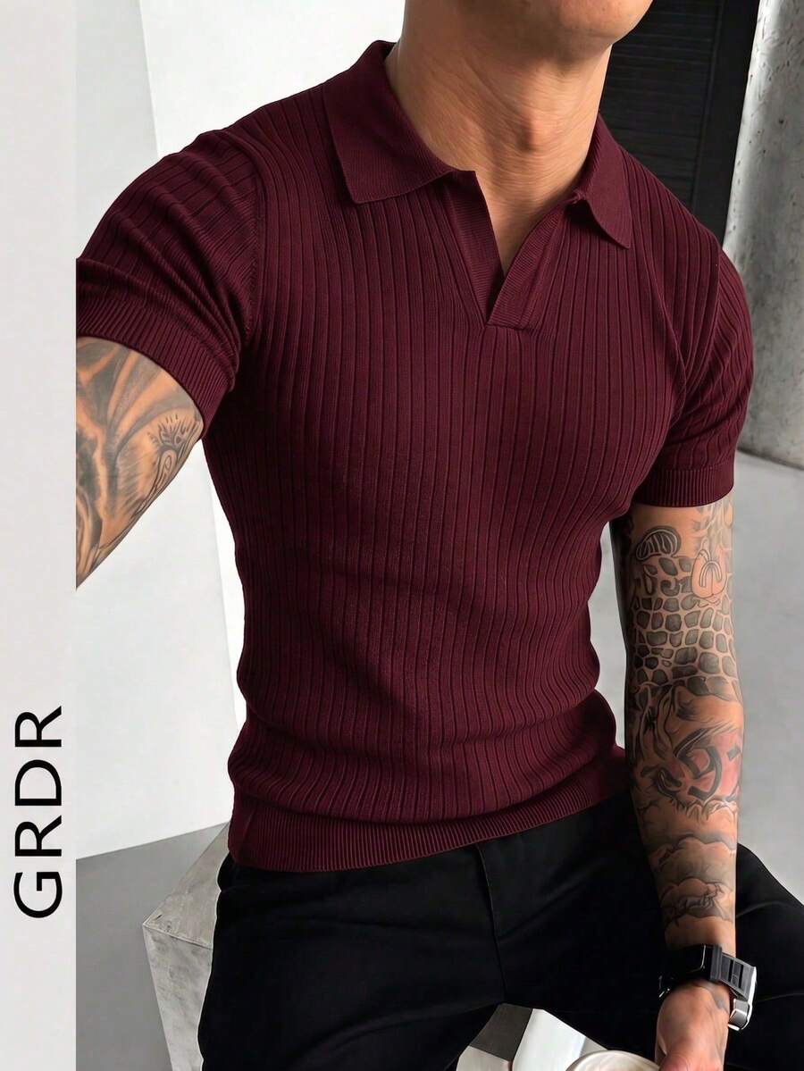 GRDR Men's Summer Knit Polo Shirt, Solid Color Short Sleeve Knit Collar, Suitable For Summer Outings, Essential For Fashionable Outfit