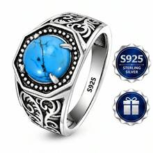 Nhẫn nam bạc Sterling S925 chạm khắc phong cách vintage, mặt nhẫn hình bát giác với đính đá kiểu móng vuốt, chế tác tinh xảo dày dặn - Bạc - Xem 6