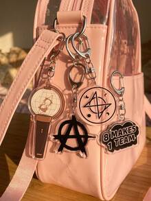 1Pc/4Pcs ATEE K-Pop Group Iconic Symbol & Cheer Slogan Themed Acrylic Keychains, Including Lightiny Light Stick, Round Group Logo & "8 MAKES 1 TEAM" Slogan Design, Fashionable Bag Charm, Suitable For Fan Gifts, Cheer Collection, All Seasons - Multicolor - View 2