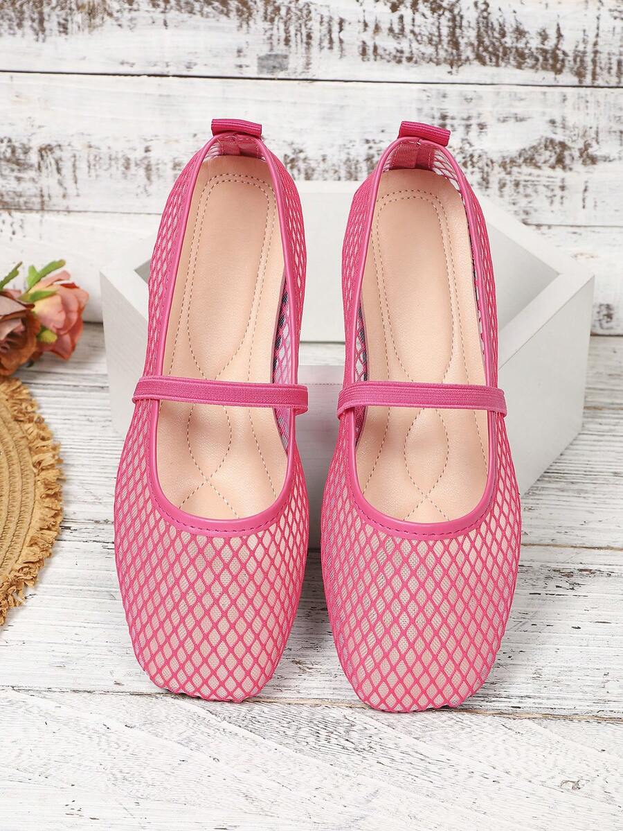 Women's Summer New Fashion Flat Shoes Hollow Mesh Elastic Design Comfortable To Wear Perfect For Travel Vacation Mother's Day - Pink - View 1