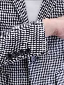 Men's Houndstooth Pattern Suit Jacket, Vintage Casual Suit Jacket, Business Slim Fit Suit Jacket - Grey - View 8
