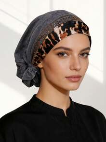 1pc Women's Autumn/Winter Elastic Knit Fabric Leopard Print Trim Soft Feel Headscarf With Exquisite Rhinestone Embellishment, Premium Fashion Daily Base Hat Headscarf - Leopard Print Headband Multi-color - View 5