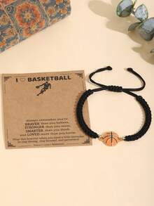 1pc Basketball Bracelet For Men, Adjustable Handmade Braided Sports Wristband, Motivational Message Card, Birthday Gift For Son, Players, Teammates - Basketball Braided Bracelet - View 6