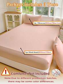 Camel Color Brushed Skin-Friendly Soft Comfortable 3 Pieces Fitted Sheet Set - Pink - View 7