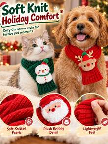 1pc Christmas Pet Knitted Collar 3D Cartoon Santa Claus Embroidered Decorative Scarf For Cats And Dogs, Holiday Photo Prop - Multicolor - View 2