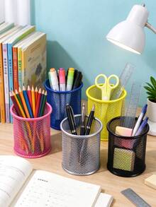 1pc Hollow Mesh Pen Holder Storage Box, Minimalist Multi-Functional Stationery Organizer, Suitable For School Supplies, Office Use, Student School, Back To School Season And Learning Supplies - Multi-color Style - View 6