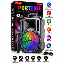 Bocina Bluetooth Portátil 12 Pulgadas con Altavoz Potente, Speaker Inalámbrico Recargable, Luces LED RGB Multicolor, Micrófono Incluido, Radio FM, USB, Tarjeta TF, Entrada AUX, Asa de Transporte, Equipo de Sonido para Fiestas, Karaoke y Música - Ver 2