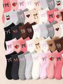 20/10/5 Pairs Random Children's Socks, Maillard Multicolor Ankle Socks, Leopard Heart Bow Cherry Print, Soft Breathable Autumn Winter Christmas Socks - Multicolor - View 2